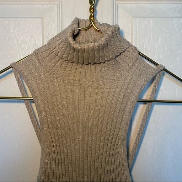 Express turtleneck sleeveless sweater open back ribbed cotton metallic blend XS - Picture 4 of 5
